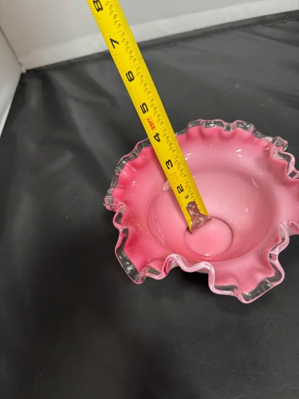 FENTON Art Glass Pink Bride's Bowl Art Glass Pink White Silvercrest Ruffled